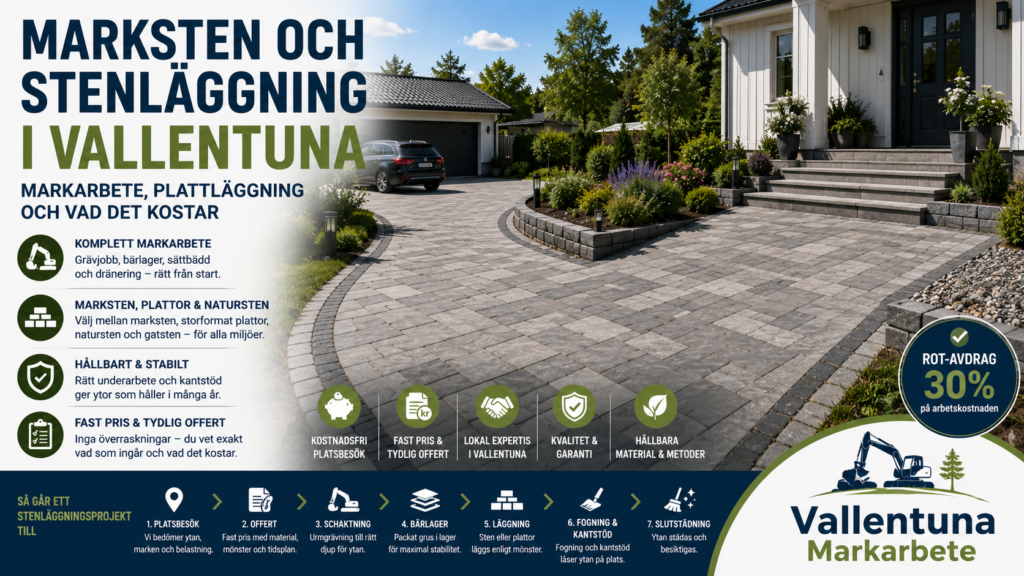 Marksten och stenläggning i Vallentuna – markarbete plattläggning och vad det kostar
